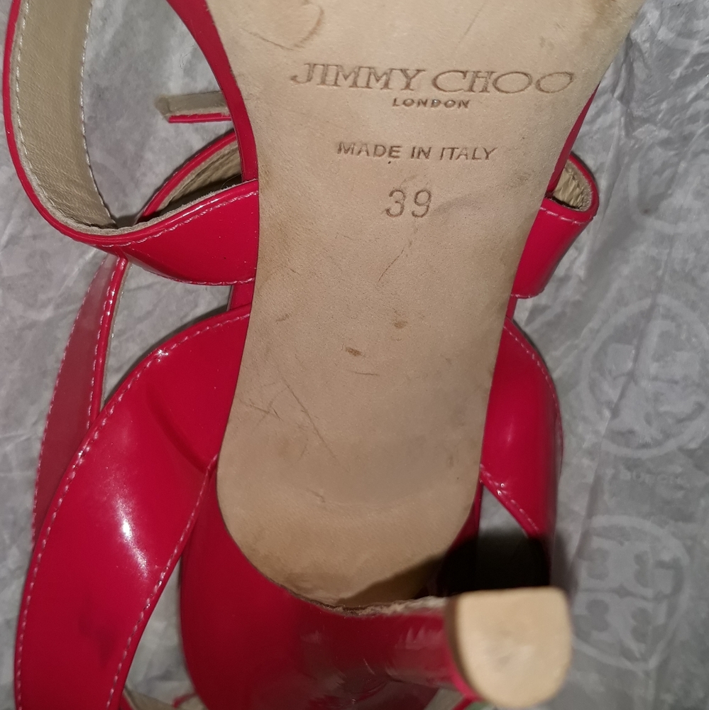 JIMMY CHOO “Louisa" Fuchsia Pink Strappy Platform Sandals Shoes 8.5M pre loved - Picture 12 of 15